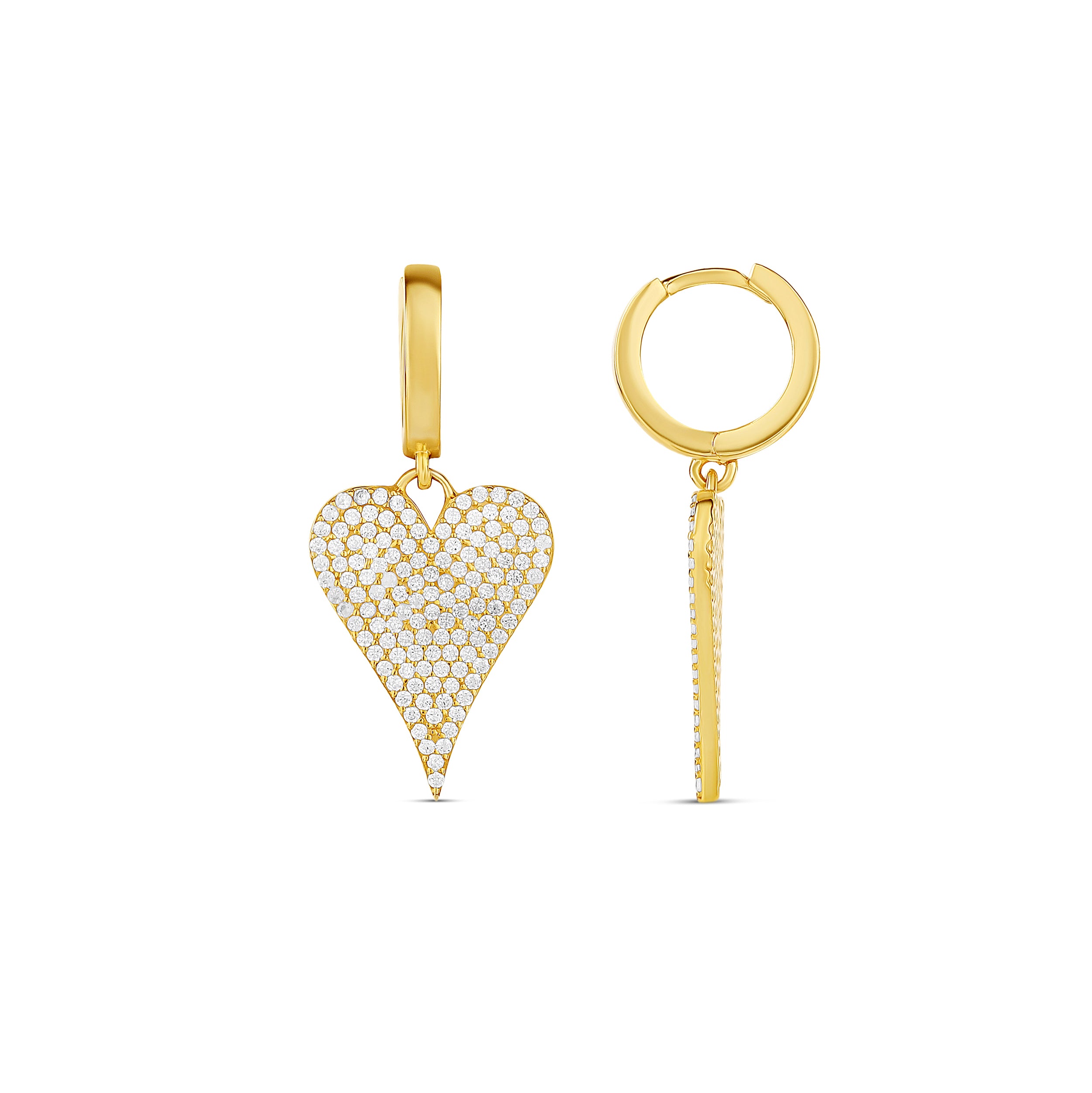 送税込【AMY O】Dangling Heart Pave Huggie Hoops (4色) 国内発 Heart Dangling Crystal Mini Small Hoop Earrings, Gold