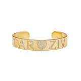 Personalized Name Pave Heart Cuff Bangle