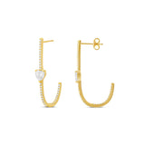 Solitaire Heart Pave J Hoop Earrings