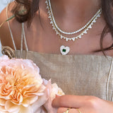 Pave Heart and Stone Necklace