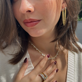 Double Emerald Bezel Triple Chain Earring