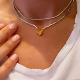 Fancy Heart Silver Heart Tennis Necklace