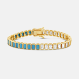 Bezel-Set Emerald Half Turquoise Tennis Bracelet