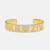 Personalized Name Pave Heart Cuff Bangle