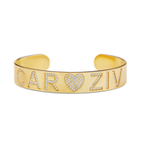 Personalized Name Pave Heart Cuff Bangle