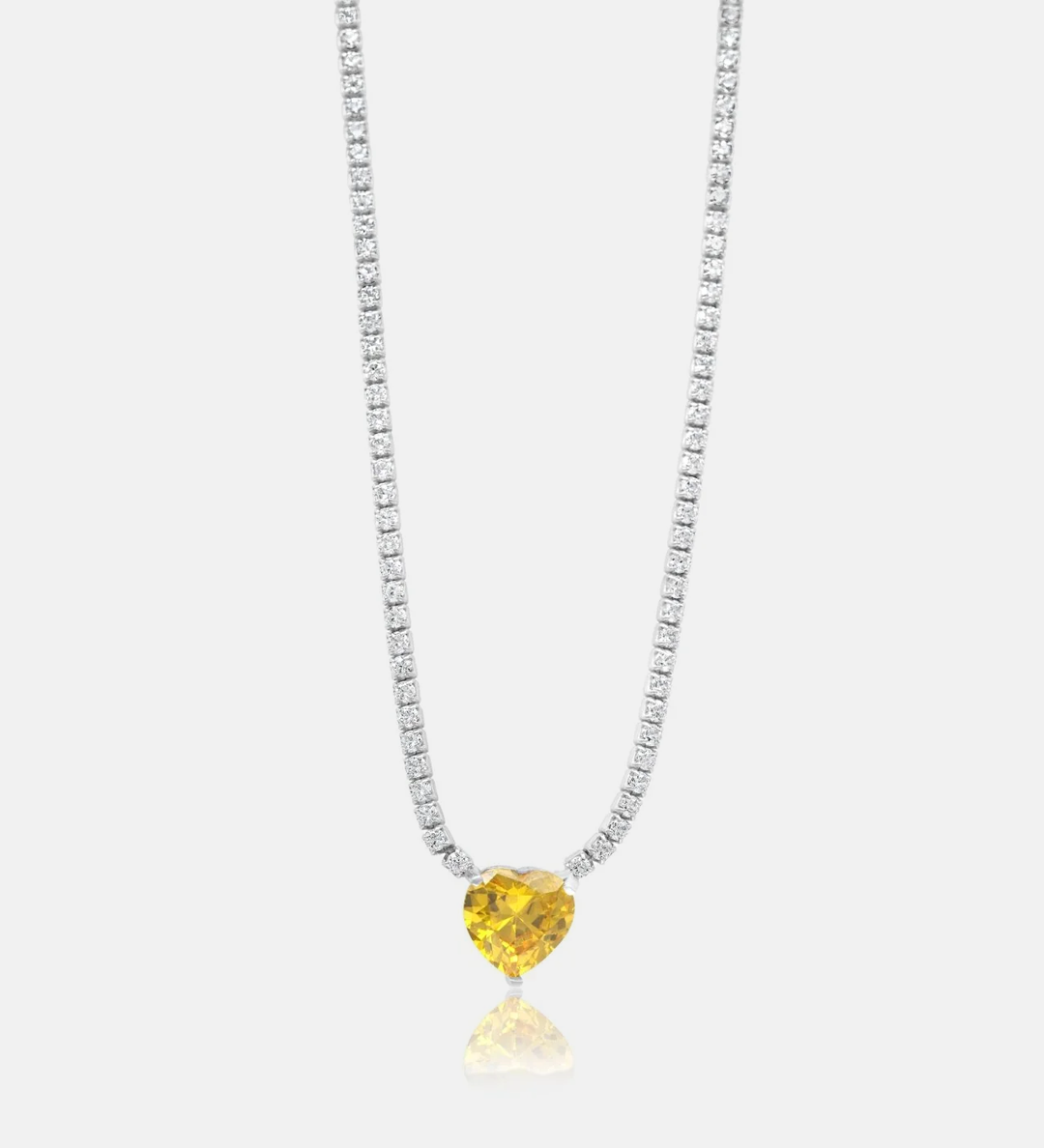 Fancy Heart Silver Heart Tennis Necklace