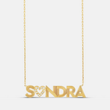 Personalized Pave Heart And Fluted Name Necklace