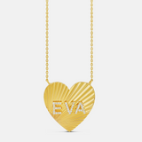Personalized Fluted Pave Heart Stationed Necklace
