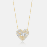 Pave Heart and Stone Necklace
