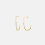 Solitaire Heart Pave J Hoop Earrings