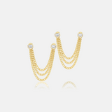 Double Emerald Bezel Triple Chain Earring