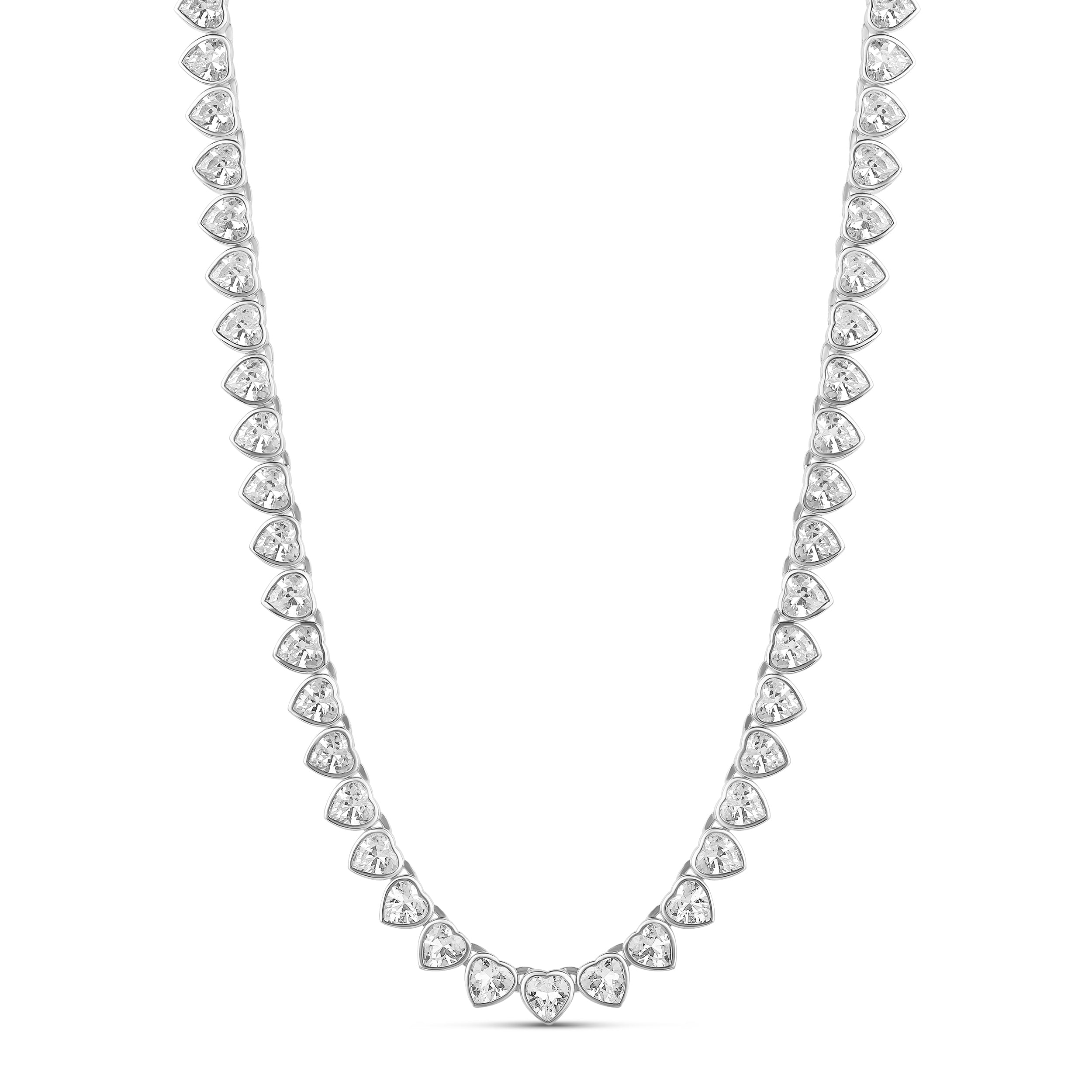 Bezel-Set Heart Tennis Necklace