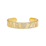 Personalized Name Pave Heart Cuff Bangle