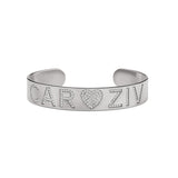 Personalized Name Pave Heart Cuff Bangle