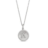 Personalized Fluted Pave Round Initial Charm Necklace