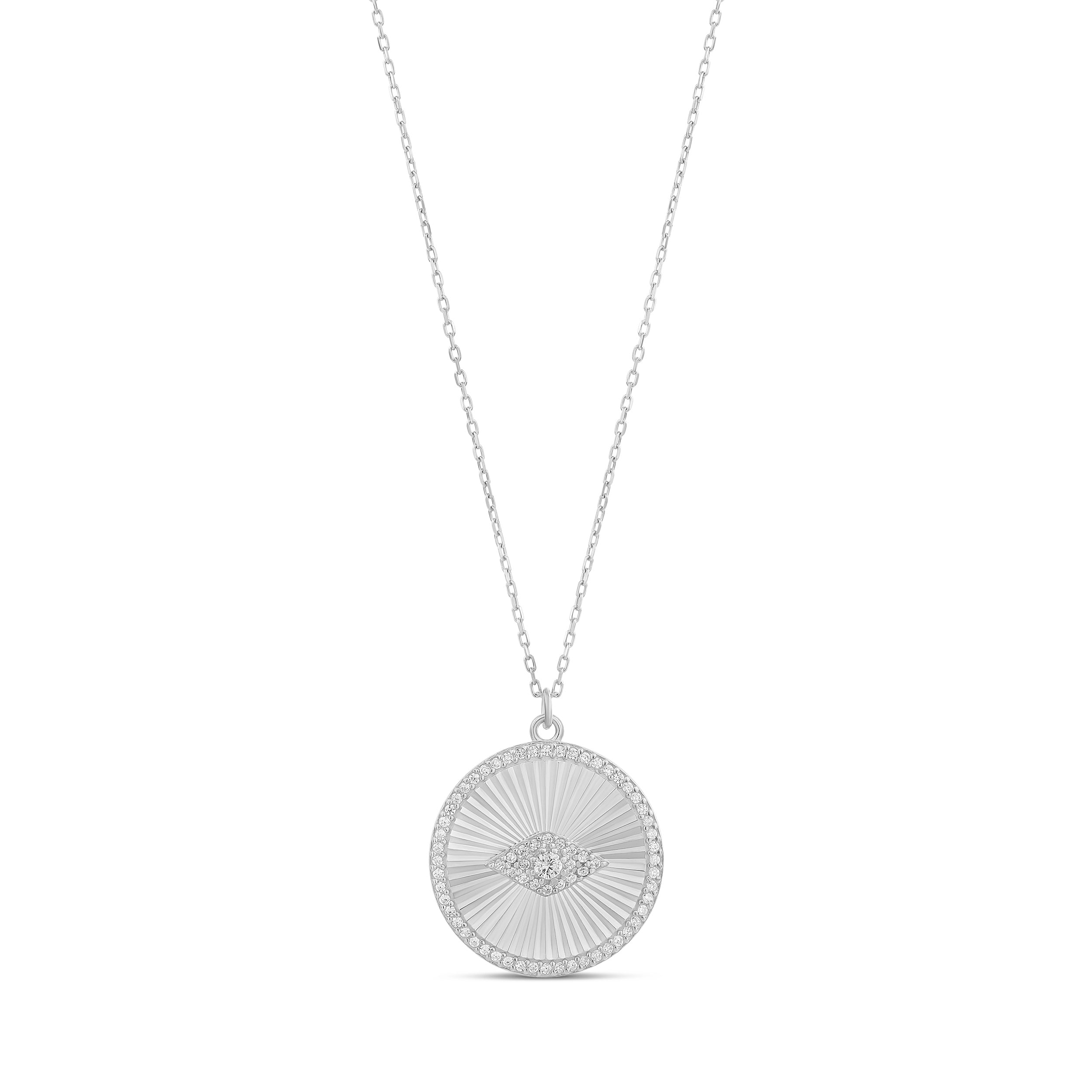 Fluted Round Evil Eye Disk Necklace