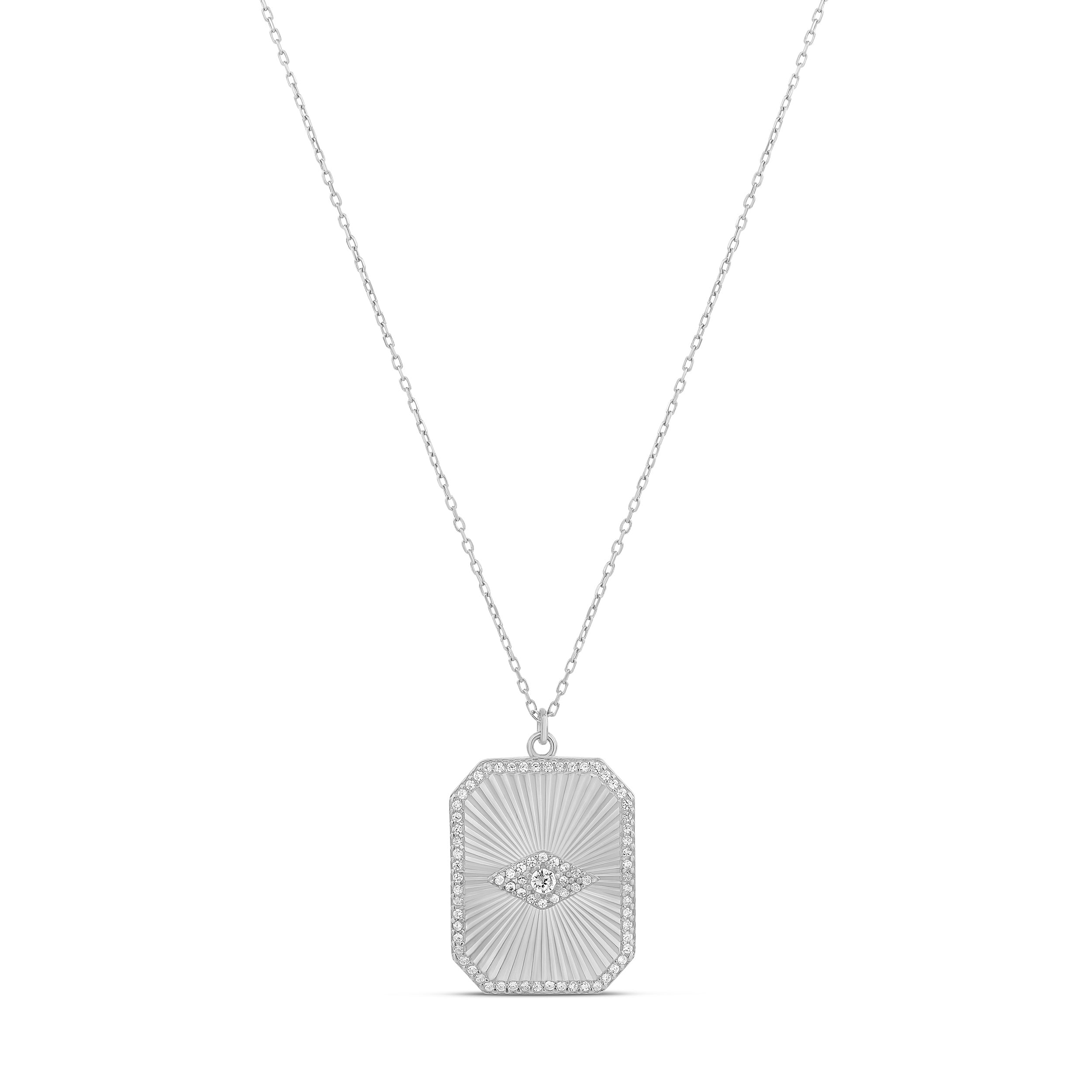 Fluted Rectangle Evil Eye Disk Necklace
