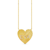 Personalized Fluted Pave Heart Stationed Necklace