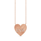 Personalized Fluted Pave Heart Stationed Necklace