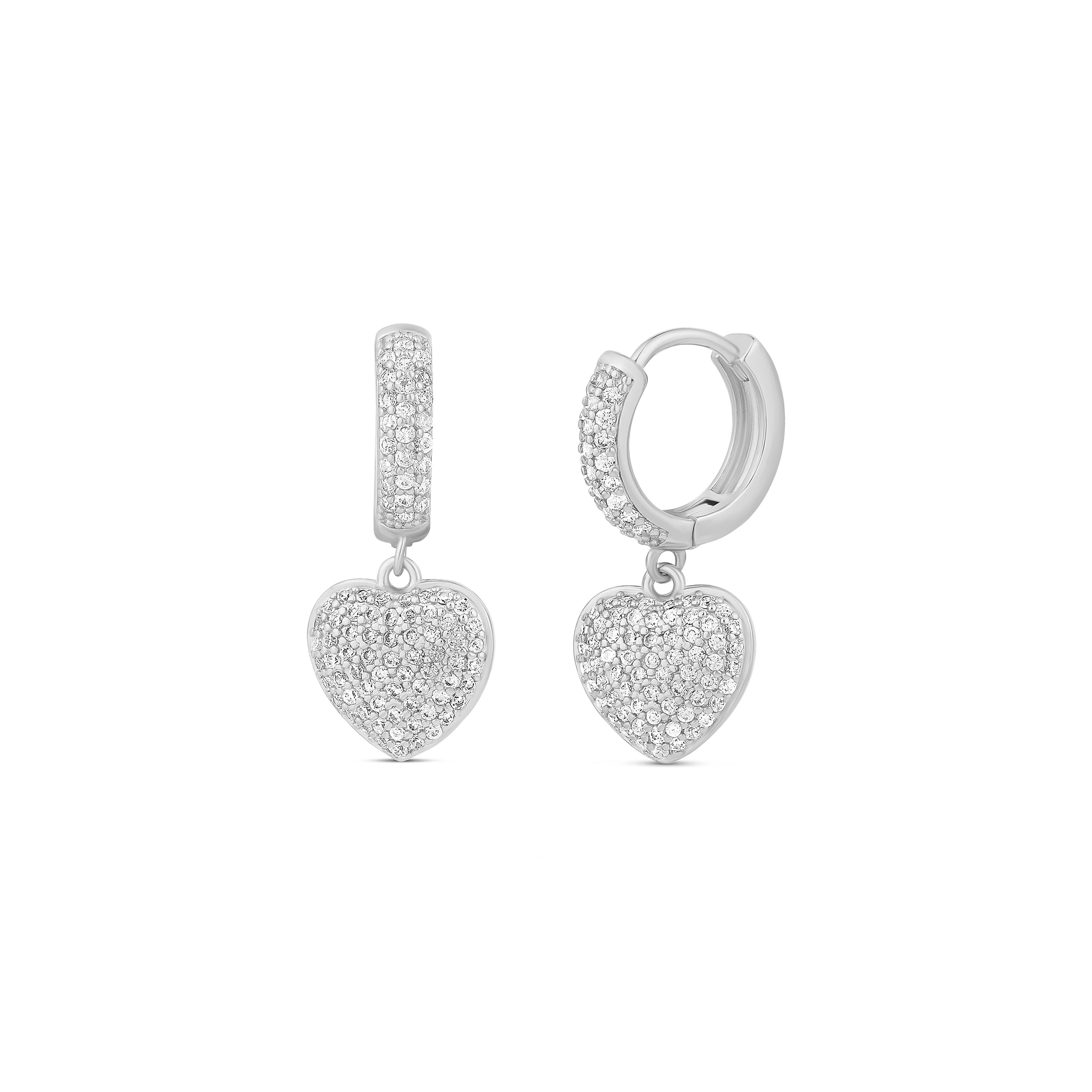 Pave Heart Dangling Earrings