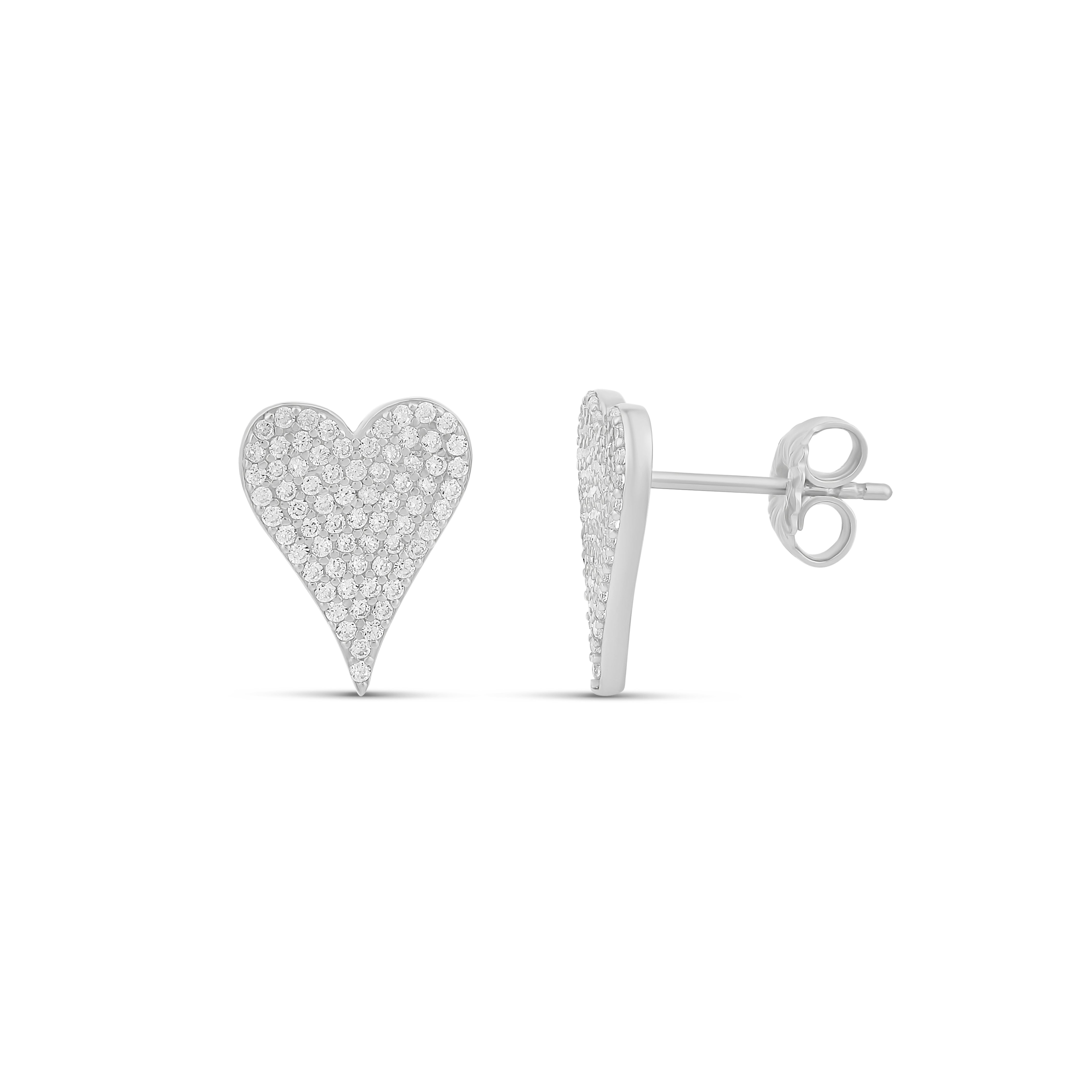 Elongated Large Pave Heart Studs