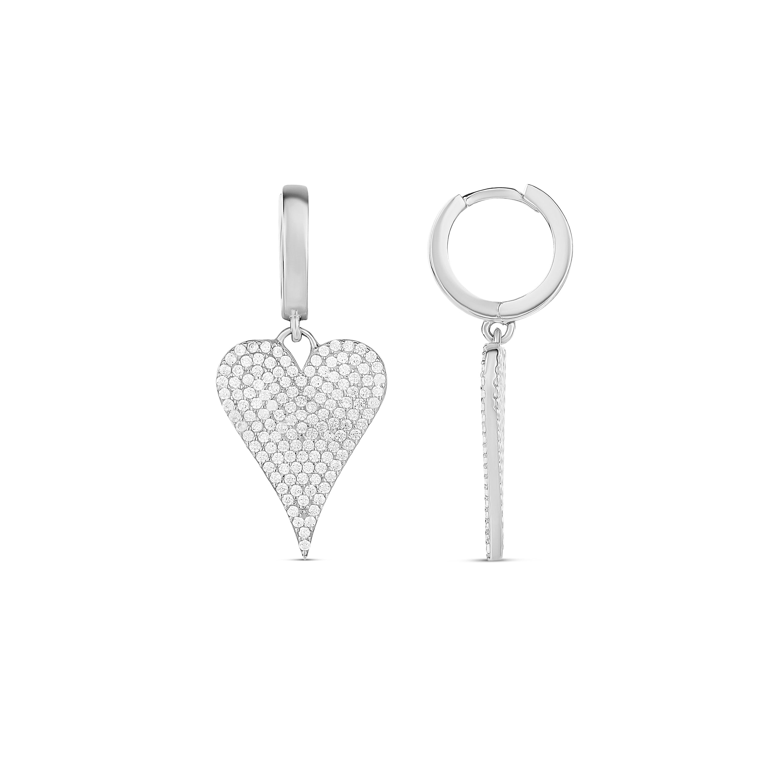 Pave Heart Drop Earrings