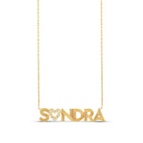 Personalized Pave Heart And Fluted Name Necklace