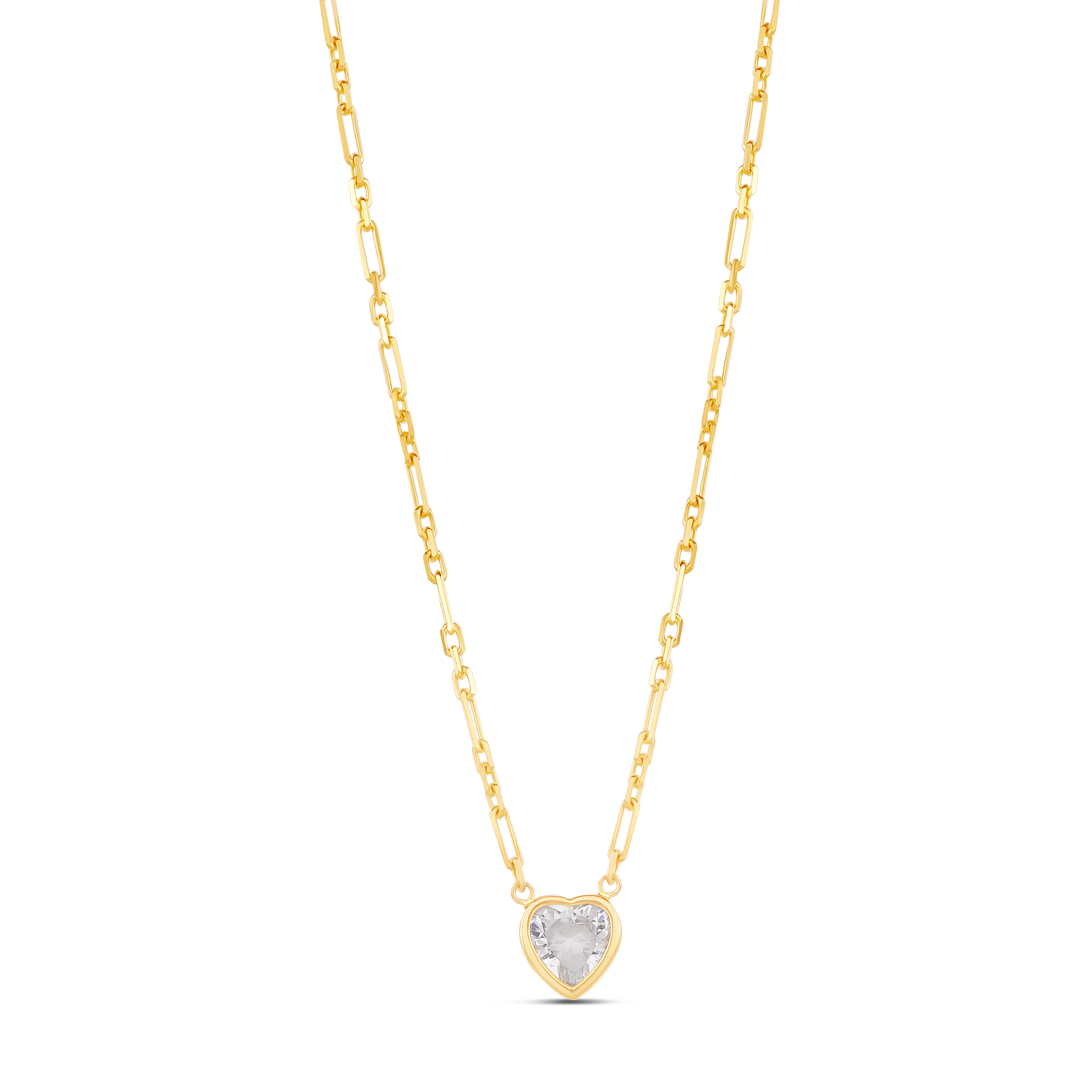 Bezel Heart Thin Paperclip Necklace
