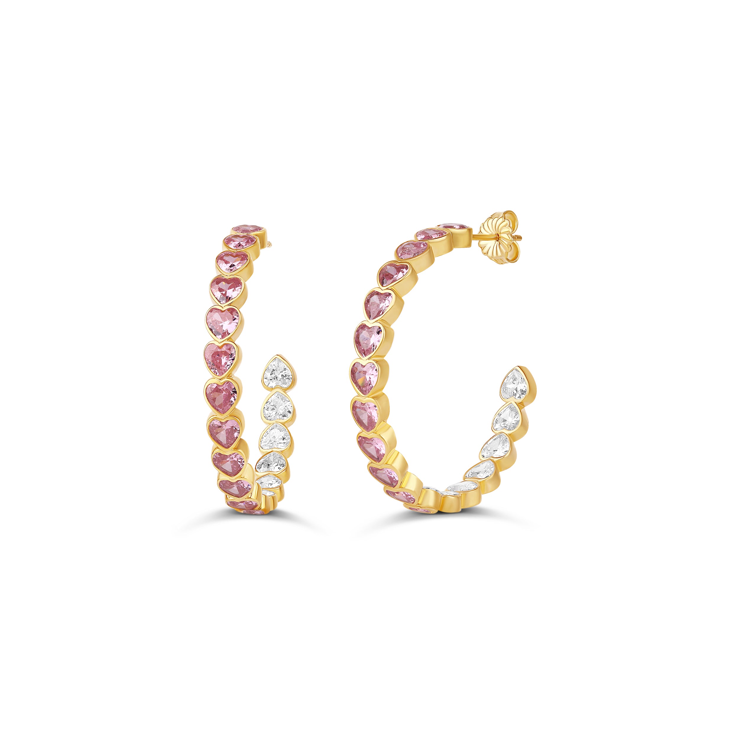 Large Bezel Set Heart Hoops