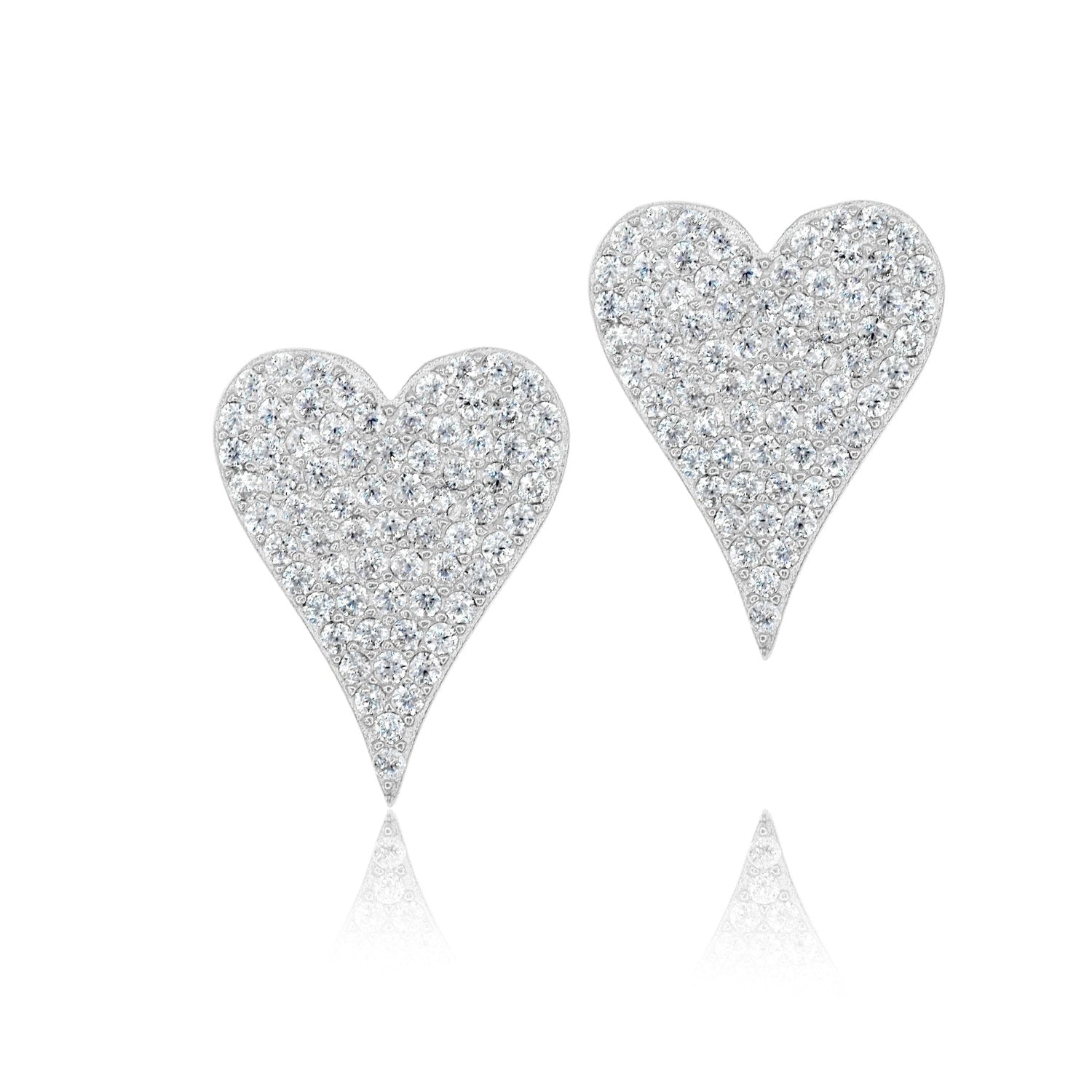 Elongated Large Pave Heart Studs