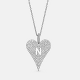 Personalized Pave Heart Letter Initial Charm Necklace