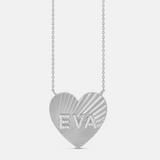 Personalized Fluted Pave Heart Stationed Necklace