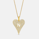 Personalized Pave Heart Letter Initial Charm Necklace