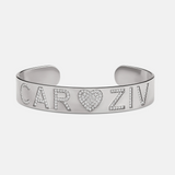 Personalized Name Pave Heart Cuff Bangle