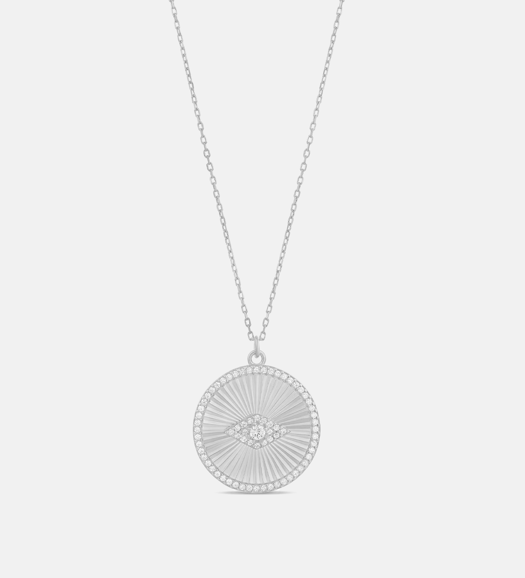 Fluted Round Evil Eye Medallion Necklace
