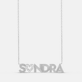Personalized Pave Heart And Fluted Name Necklace