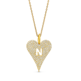 Personalized Pave Heart Letter Initial Charm Necklace