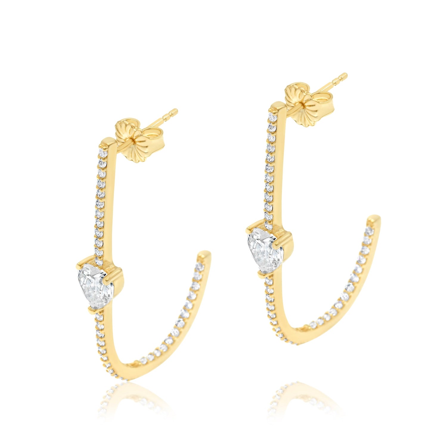 Solitaire Heart Pave J Hoop Earrings