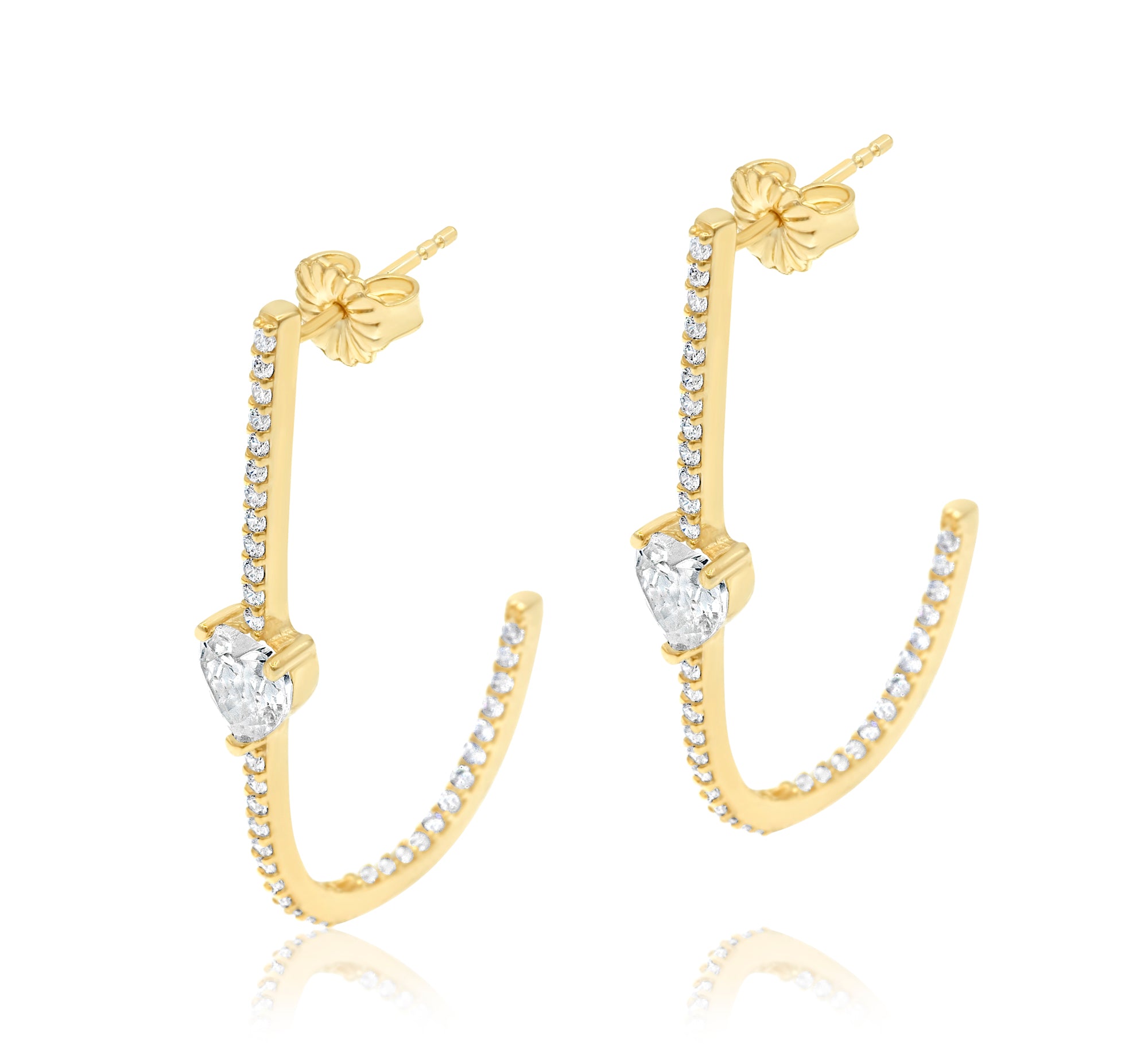 Solitaire Heart Pave J Hoop Earrings