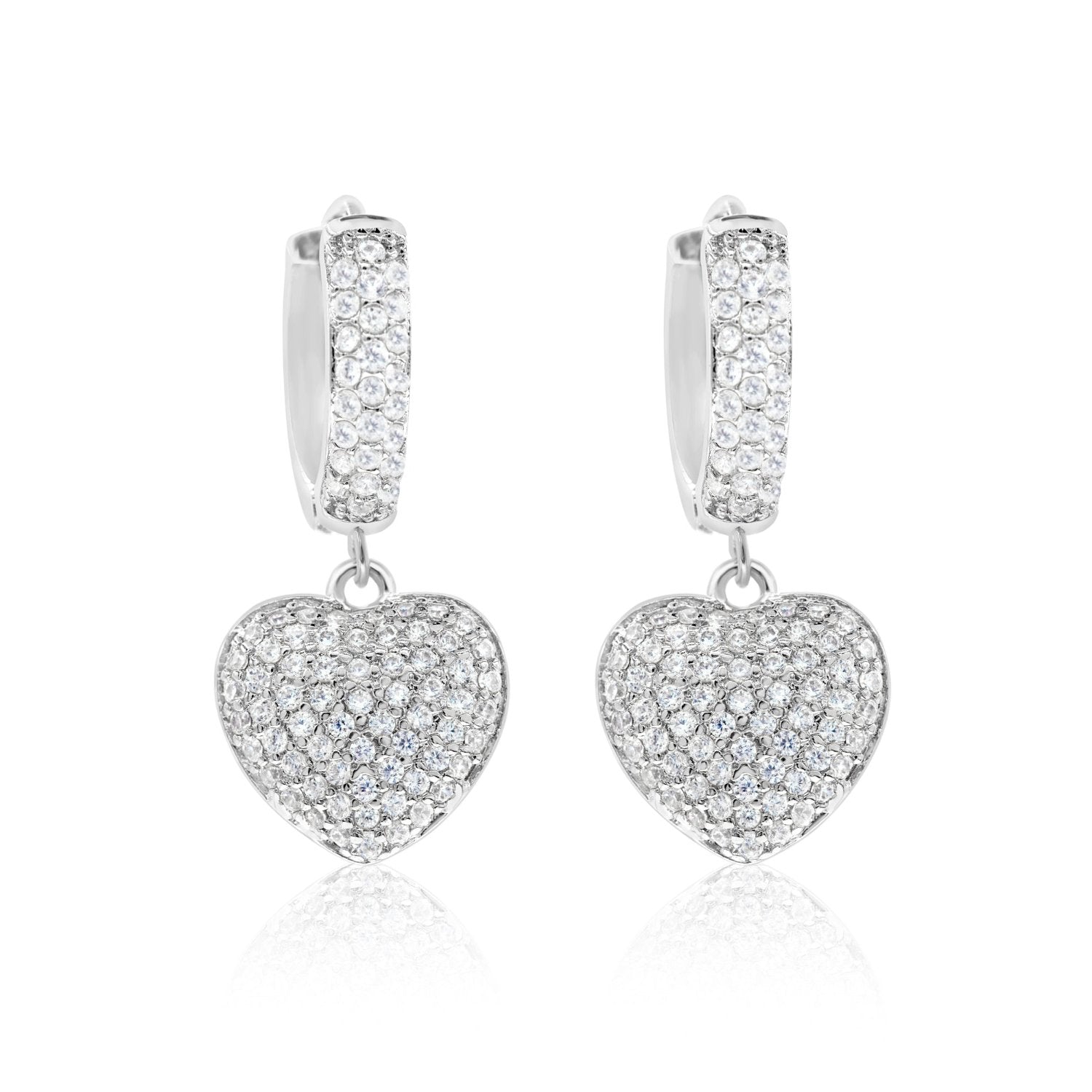 Pave Heart Dangling Earrings