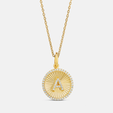 Personalized Fluted Pave Round Initial Charm Necklace