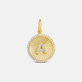 Personalized Fluted Pave Round Initial Charm Necklace