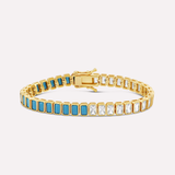 Bezel-Set Emerald Half Turquoise Tennis Bracelet