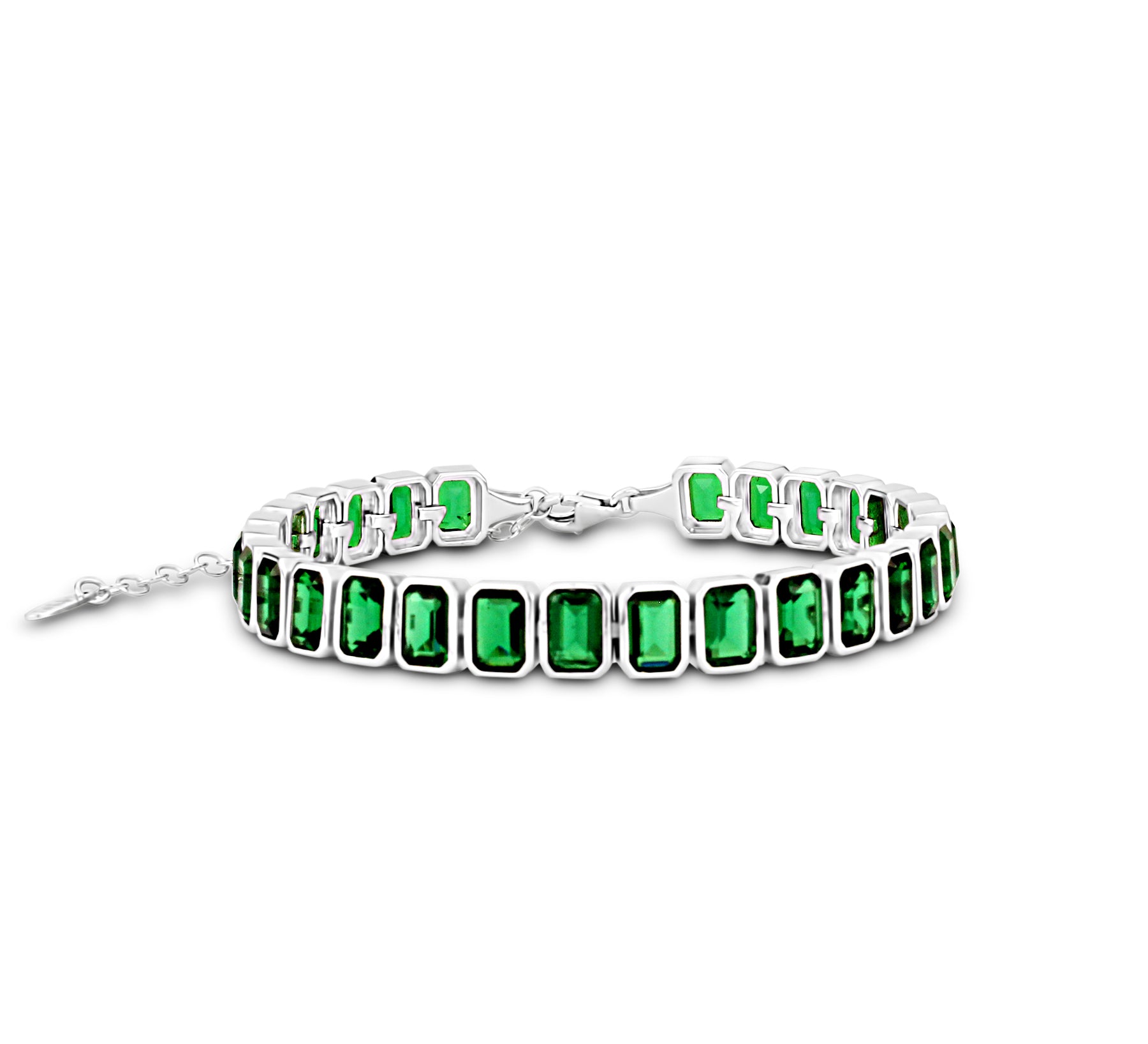 Bezel-Set Colored Emerald Tennis Bracelet