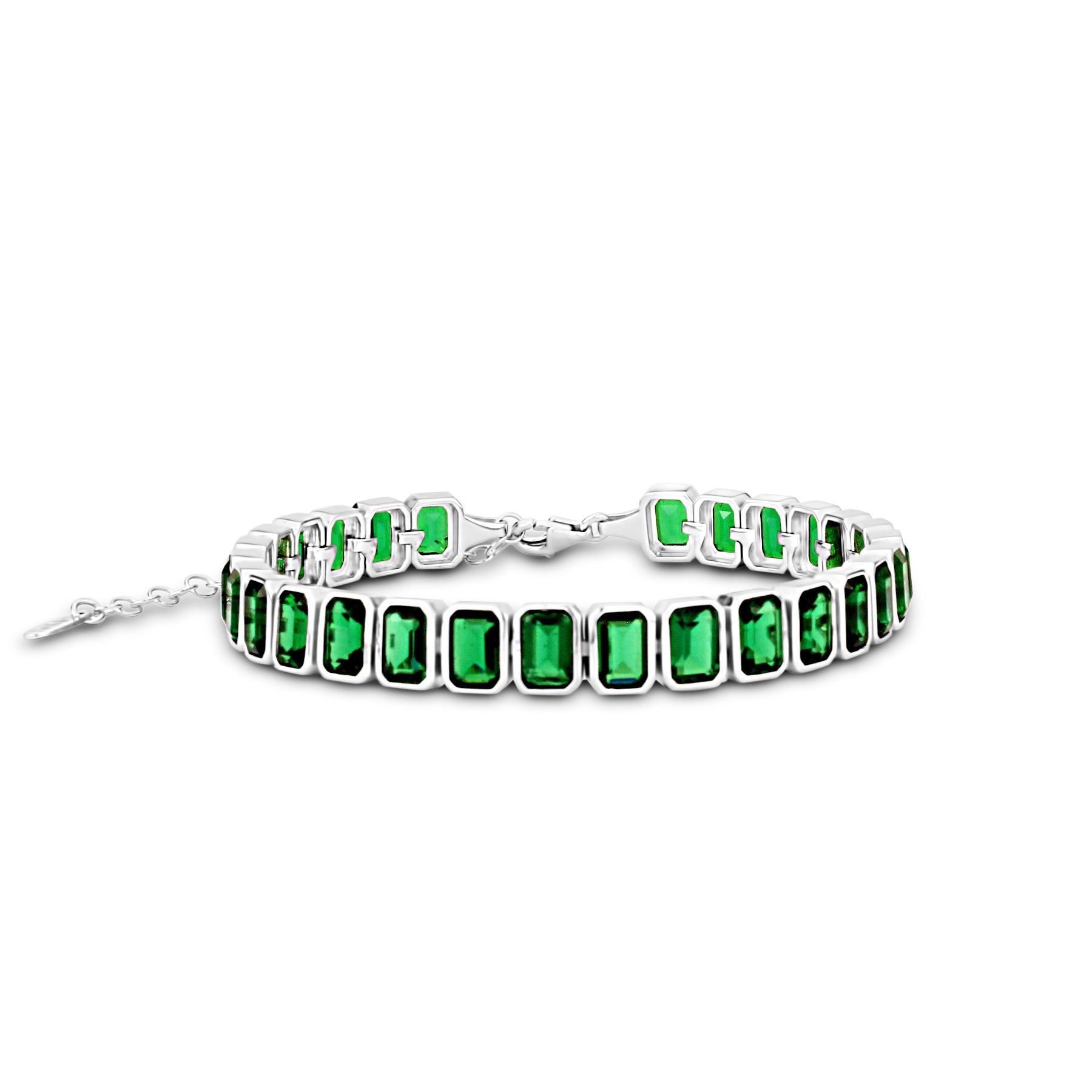 Bezel-Set Colored Emerald Tennis Bracelet