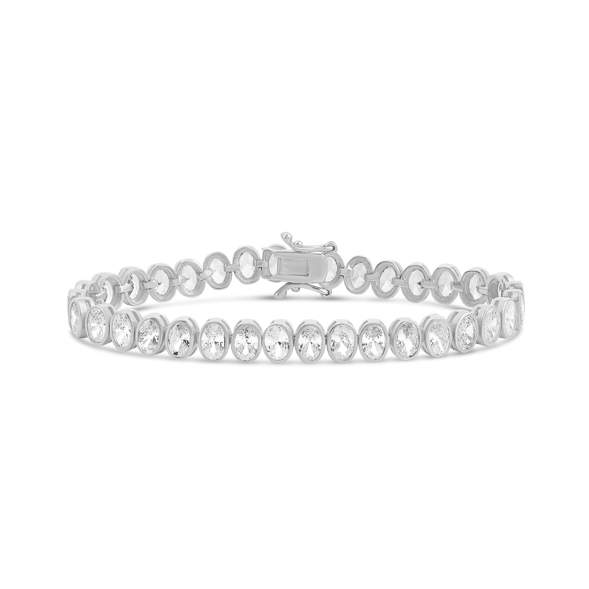Bezel-Set Oval Tennis Statement Bracelet