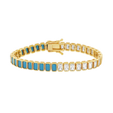 Bezel-Set Emerald Cut Half Colored Tennis Bracelet