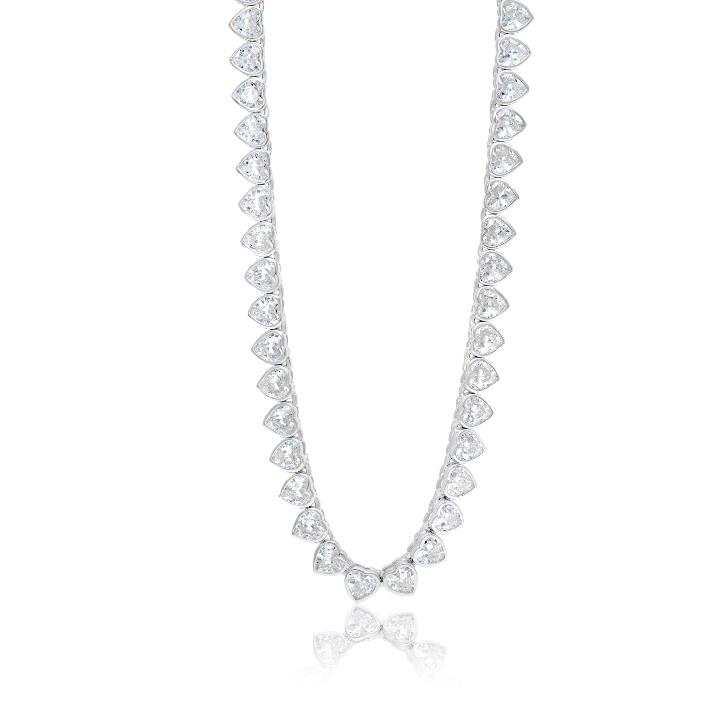 Bezel-Set Heart Tennis Necklace