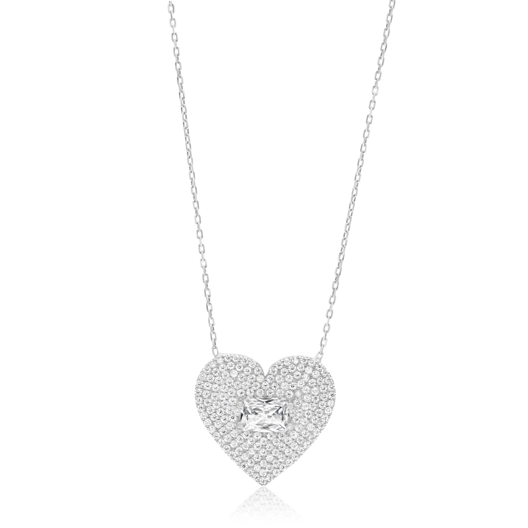 Pave Heart & Stone Necklace