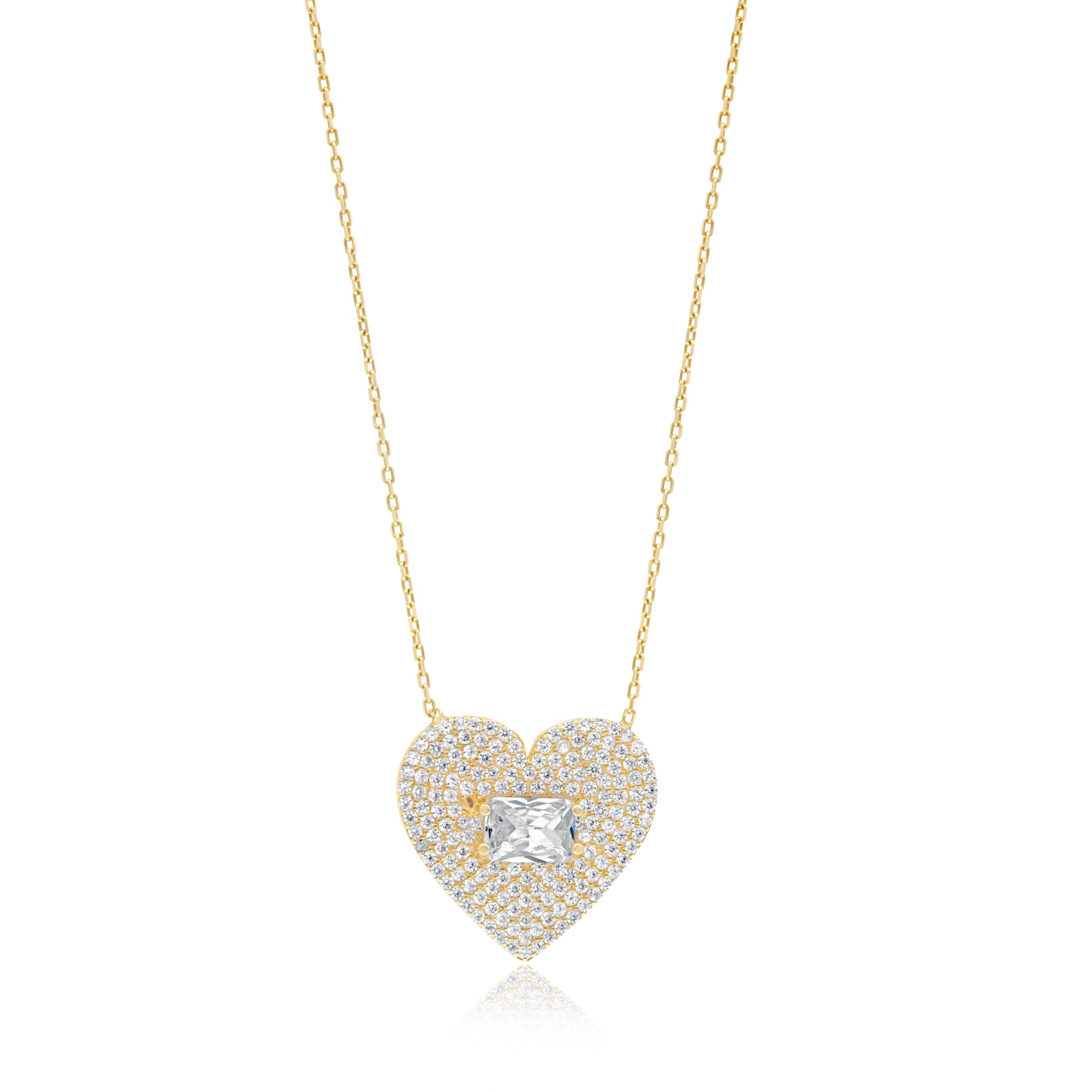 Pave Heart & Stone Necklace